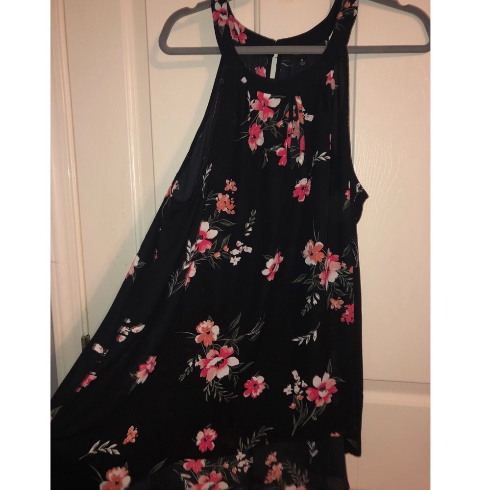 High neck hi-low floral blouse